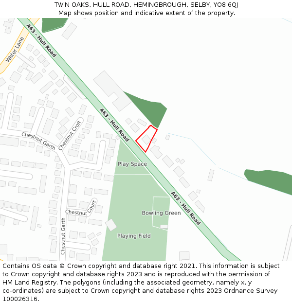 TWIN OAKS, HULL ROAD, HEMINGBROUGH, SELBY, YO8 6QJ: Location map and indicative extent of plot