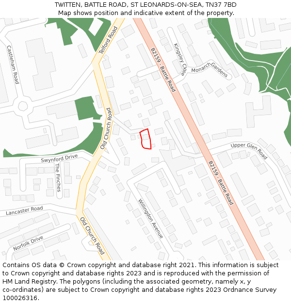 TWITTEN, BATTLE ROAD, ST LEONARDS-ON-SEA, TN37 7BD: Location map and indicative extent of plot