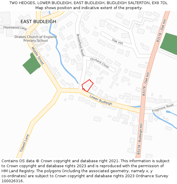 TWO HEDGES, LOWER BUDLEIGH, EAST BUDLEIGH, BUDLEIGH SALTERTON, EX9 7DL: Location map and indicative extent of plot