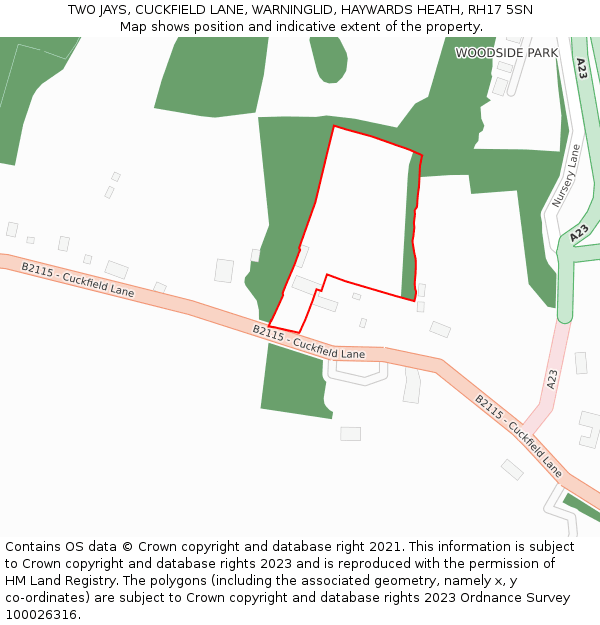 TWO JAYS, CUCKFIELD LANE, WARNINGLID, HAYWARDS HEATH, RH17 5SN: Location map and indicative extent of plot