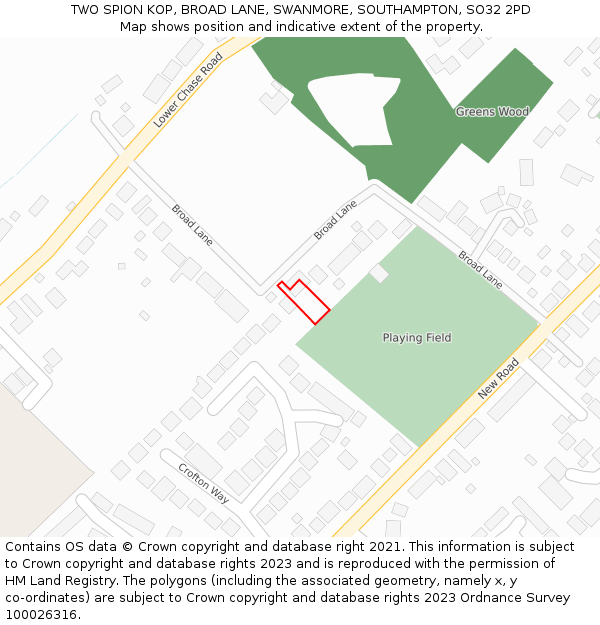 TWO SPION KOP, BROAD LANE, SWANMORE, SOUTHAMPTON, SO32 2PD: Location map and indicative extent of plot
