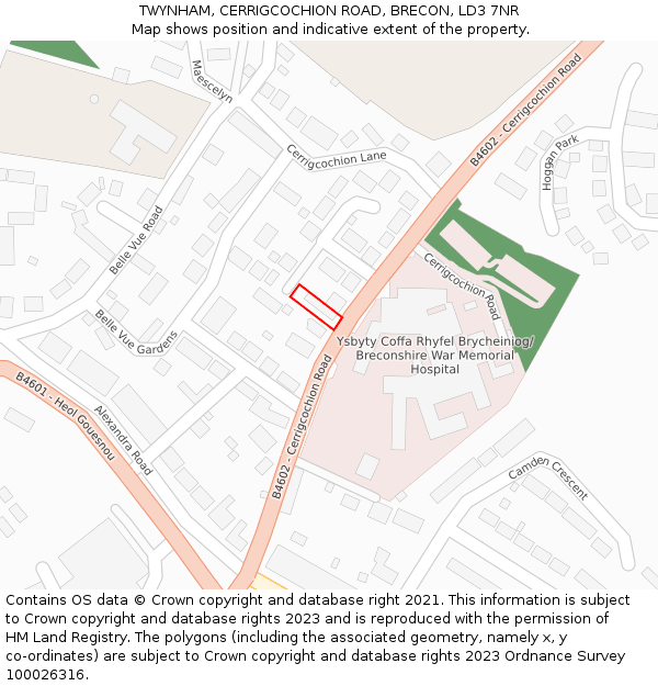 TWYNHAM, CERRIGCOCHION ROAD, BRECON, LD3 7NR: Location map and indicative extent of plot
