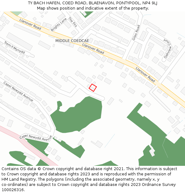 TY BACH HAFEN, COED ROAD, BLAENAVON, PONTYPOOL, NP4 9LJ: Location map and indicative extent of plot