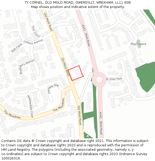 TY CORNEL, OLD MOLD ROAD, GWERSYLLT, WREXHAM, LL11 4SB: Location map and indicative extent of plot