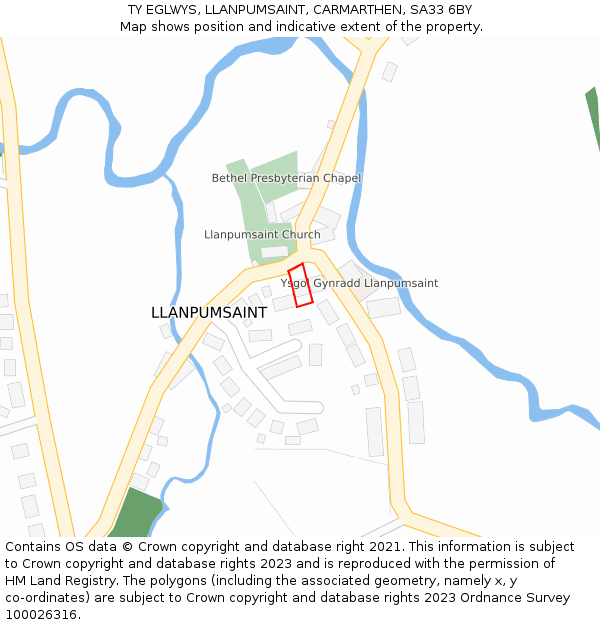 TY EGLWYS, LLANPUMSAINT, CARMARTHEN, SA33 6BY: Location map and indicative extent of plot