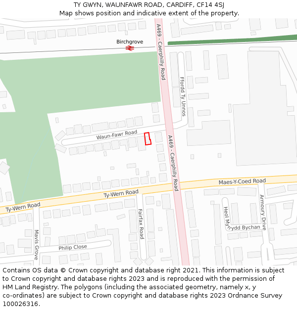TY GWYN, WAUNFAWR ROAD, CARDIFF, CF14 4SJ: Location map and indicative extent of plot