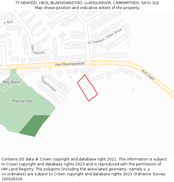TY NEWYDD, HEOL BLAENGWASTOD, LLANGUNNOR, CARMARTHEN, SA31 2LE: Location map and indicative extent of plot
