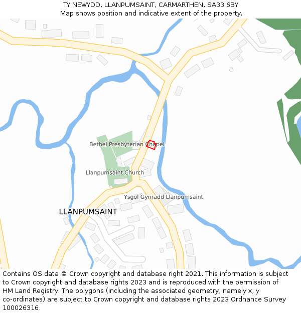 TY NEWYDD, LLANPUMSAINT, CARMARTHEN, SA33 6BY: Location map and indicative extent of plot