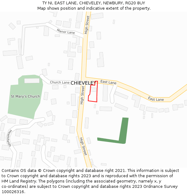 TY NI, EAST LANE, CHIEVELEY, NEWBURY, RG20 8UY: Location map and indicative extent of plot