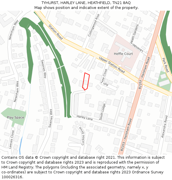TYHURST, HARLEY LANE, HEATHFIELD, TN21 8AQ: Location map and indicative extent of plot