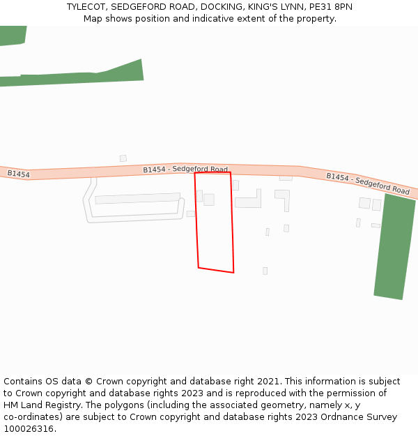 TYLECOT, SEDGEFORD ROAD, DOCKING, KING'S LYNN, PE31 8PN: Location map and indicative extent of plot