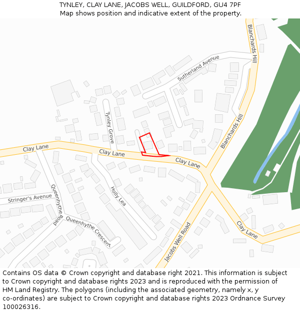 TYNLEY, CLAY LANE, JACOBS WELL, GUILDFORD, GU4 7PF: Location map and indicative extent of plot