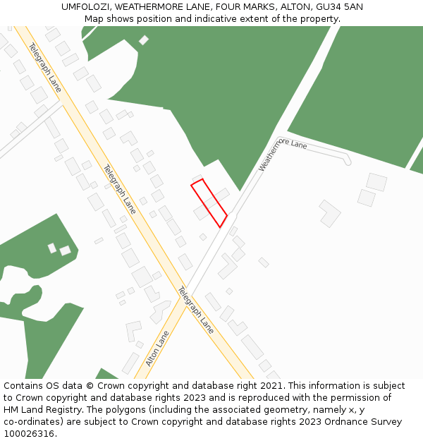 UMFOLOZI, WEATHERMORE LANE, FOUR MARKS, ALTON, GU34 5AN: Location map and indicative extent of plot