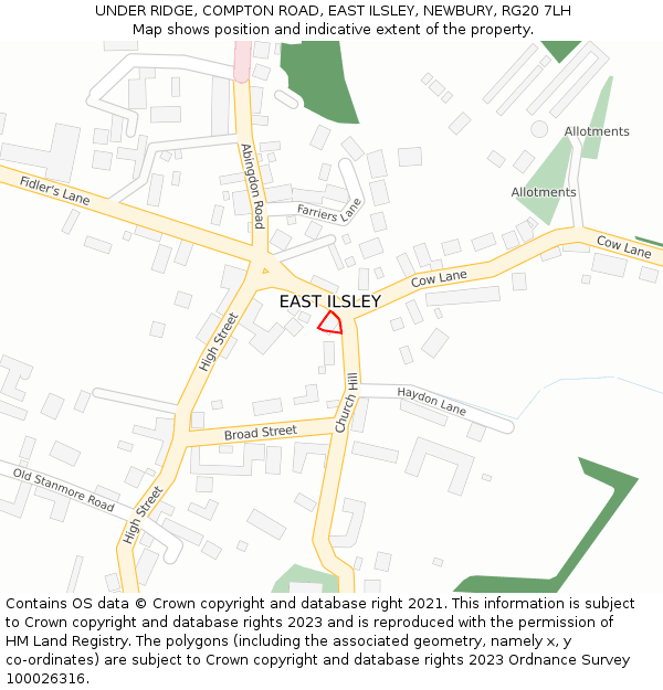 UNDER RIDGE, COMPTON ROAD, EAST ILSLEY, NEWBURY, RG20 7LH: Location map and indicative extent of plot