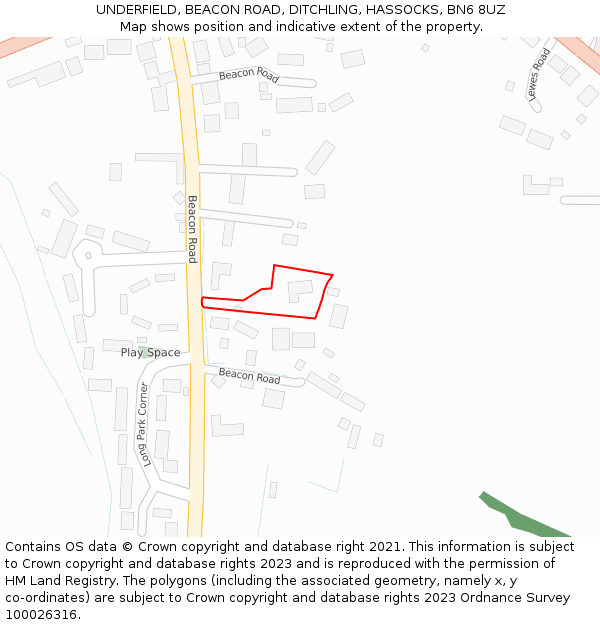 UNDERFIELD, BEACON ROAD, DITCHLING, HASSOCKS, BN6 8UZ: Location map and indicative extent of plot