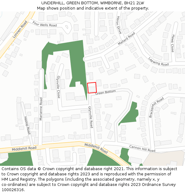 UNDERHILL, GREEN BOTTOM, WIMBORNE, BH21 2LW: Location map and indicative extent of plot
