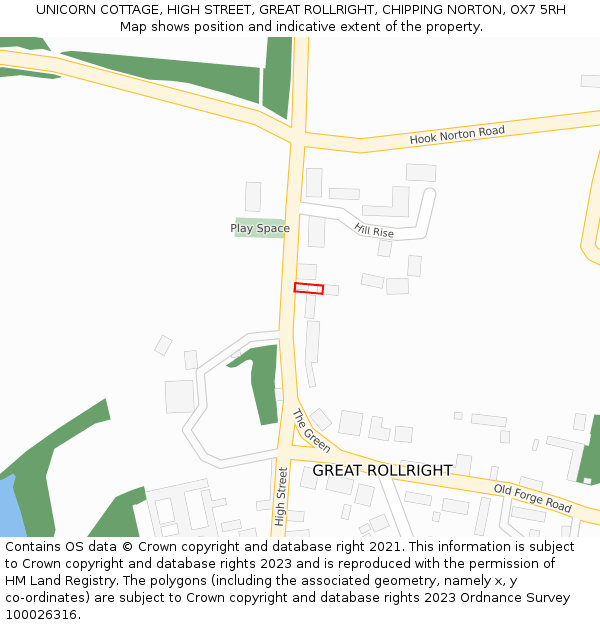 UNICORN COTTAGE, HIGH STREET, GREAT ROLLRIGHT, CHIPPING NORTON, OX7 5RH: Location map and indicative extent of plot