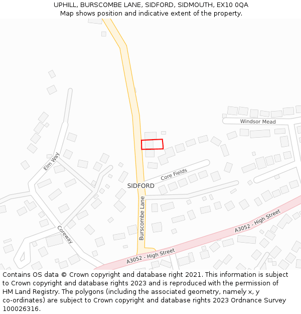 UPHILL, BURSCOMBE LANE, SIDFORD, SIDMOUTH, EX10 0QA: Location map and indicative extent of plot