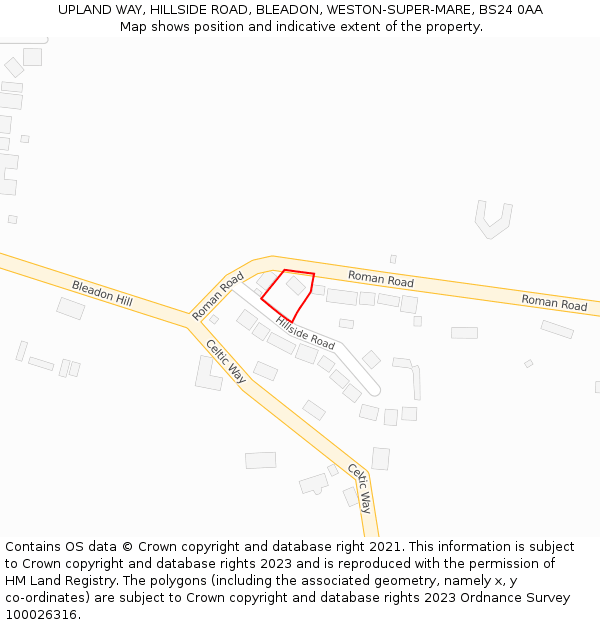 UPLAND WAY, HILLSIDE ROAD, BLEADON, WESTON-SUPER-MARE, BS24 0AA: Location map and indicative extent of plot