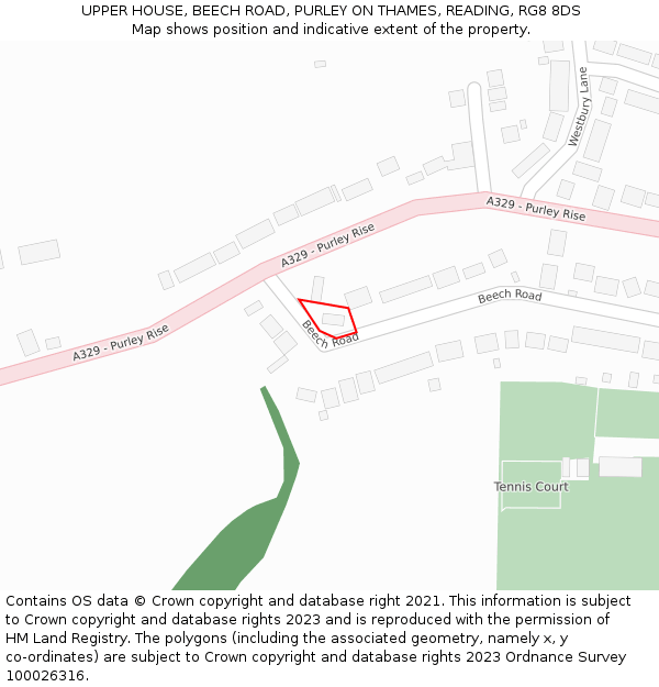 UPPER HOUSE, BEECH ROAD, PURLEY ON THAMES, READING, RG8 8DS: Location map and indicative extent of plot