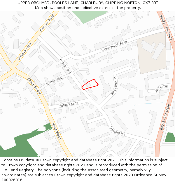 UPPER ORCHARD, POOLES LANE, CHARLBURY, CHIPPING NORTON, OX7 3RT: Location map and indicative extent of plot