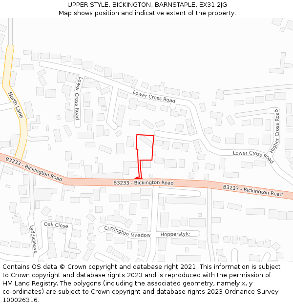 UPPER STYLE, BICKINGTON, BARNSTAPLE, EX31 2JG: Location map and indicative extent of plot
