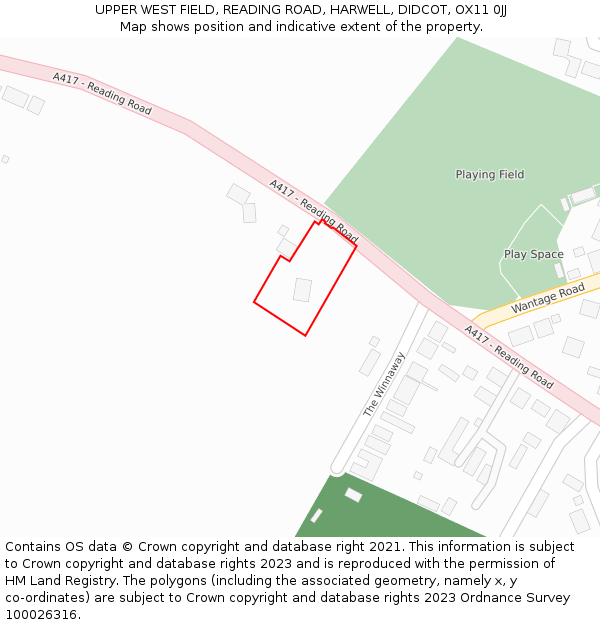 UPPER WEST FIELD, READING ROAD, HARWELL, DIDCOT, OX11 0JJ: Location map and indicative extent of plot