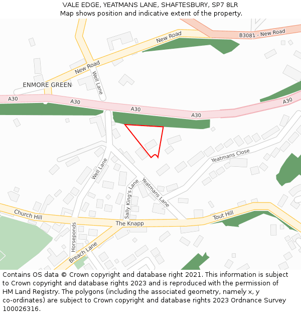 VALE EDGE, YEATMANS LANE, SHAFTESBURY, SP7 8LR: Location map and indicative extent of plot