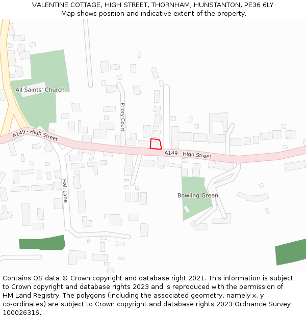 VALENTINE COTTAGE, HIGH STREET, THORNHAM, HUNSTANTON, PE36 6LY: Location map and indicative extent of plot