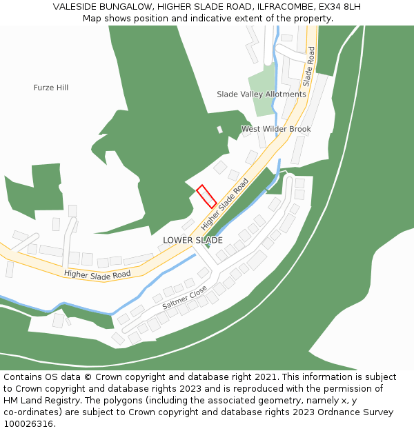 VALESIDE BUNGALOW, HIGHER SLADE ROAD, ILFRACOMBE, EX34 8LH: Location map and indicative extent of plot