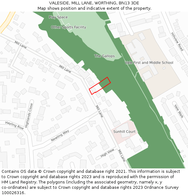 VALESIDE, MILL LANE, WORTHING, BN13 3DE: Location map and indicative extent of plot
