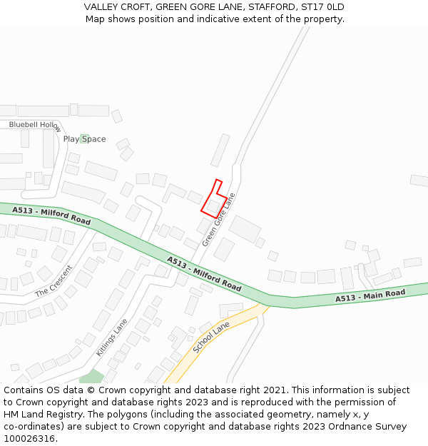 VALLEY CROFT, GREEN GORE LANE, STAFFORD, ST17 0LD: Location map and indicative extent of plot
