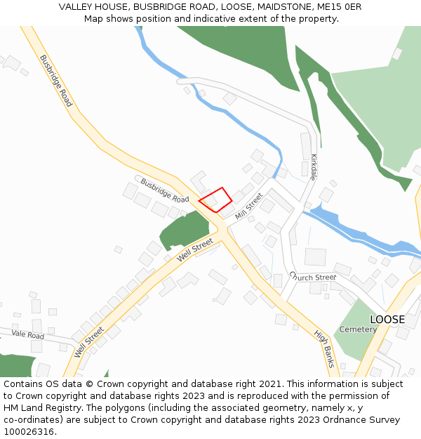 VALLEY HOUSE, BUSBRIDGE ROAD, LOOSE, MAIDSTONE, ME15 0ER: Location map and indicative extent of plot