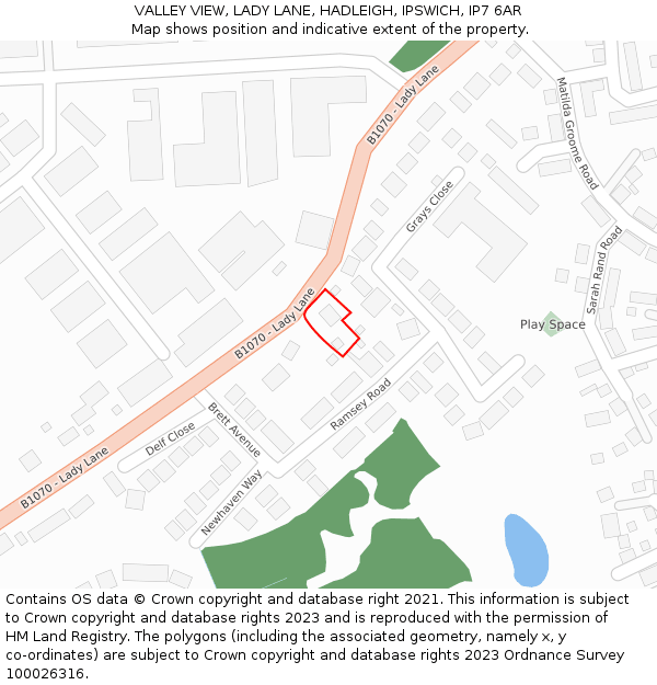 VALLEY VIEW, LADY LANE, HADLEIGH, IPSWICH, IP7 6AR: Location map and indicative extent of plot