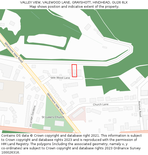 VALLEY VIEW, VALEWOOD LANE, GRAYSHOTT, HINDHEAD, GU26 6LX: Location map and indicative extent of plot