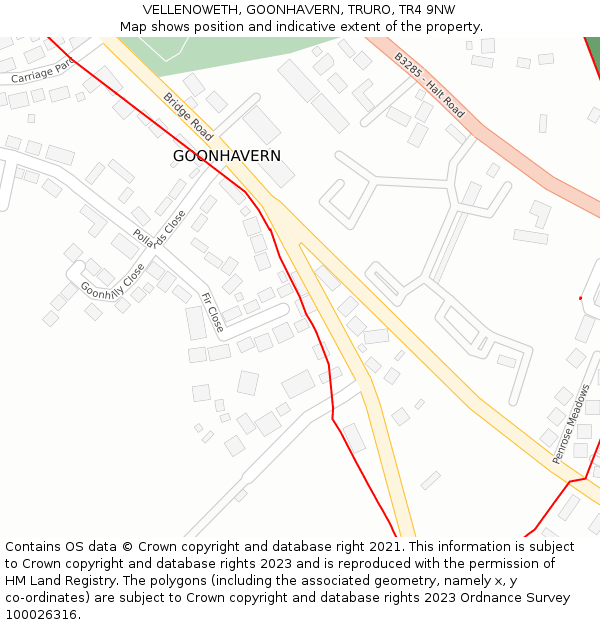 VELLENOWETH, GOONHAVERN, TRURO, TR4 9NW: Location map and indicative extent of plot