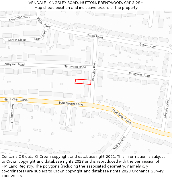 VENDALE, KINGSLEY ROAD, HUTTON, BRENTWOOD, CM13 2SH: Location map and indicative extent of plot