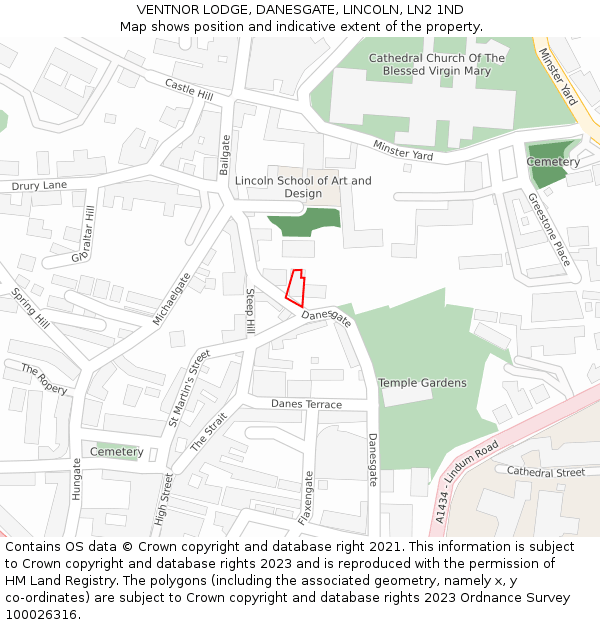 VENTNOR LODGE, DANESGATE, LINCOLN, LN2 1ND: Location map and indicative extent of plot