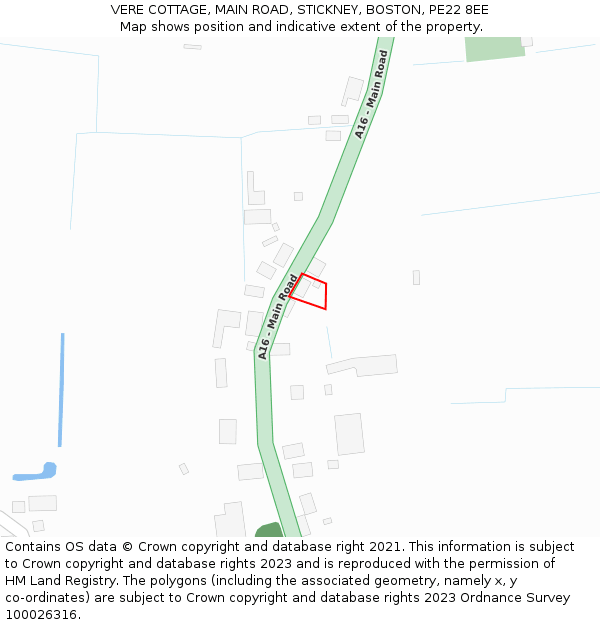 VERE COTTAGE, MAIN ROAD, STICKNEY, BOSTON, PE22 8EE: Location map and indicative extent of plot