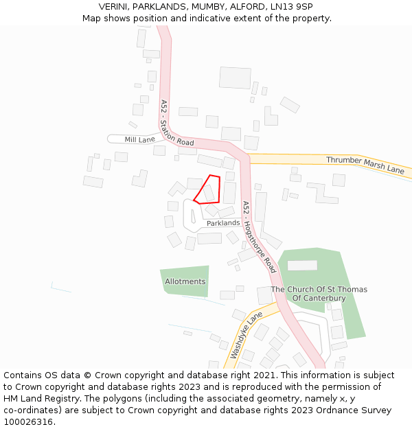 VERINI, PARKLANDS, MUMBY, ALFORD, LN13 9SP: Location map and indicative extent of plot
