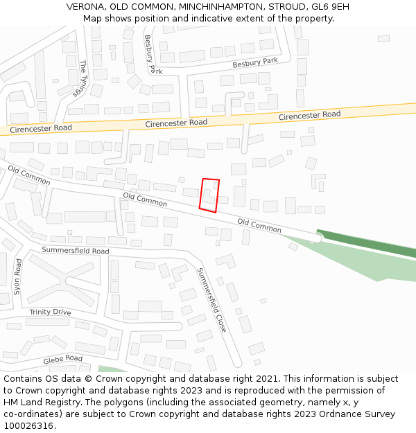 VERONA, OLD COMMON, MINCHINHAMPTON, STROUD, GL6 9EH: Location map and indicative extent of plot