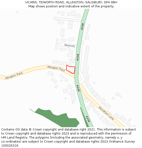 VICARIS, TIDWORTH ROAD, ALLINGTON, SALISBURY, SP4 0BH: Location map and indicative extent of plot