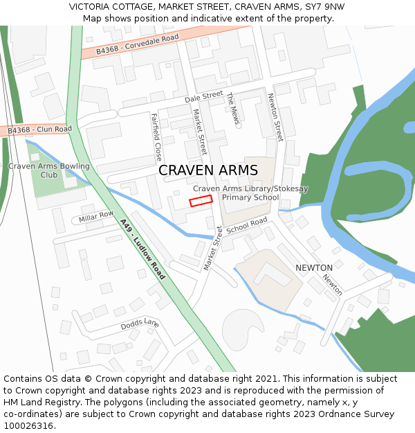 VICTORIA COTTAGE, MARKET STREET, CRAVEN ARMS, SY7 9NW: Location map and indicative extent of plot