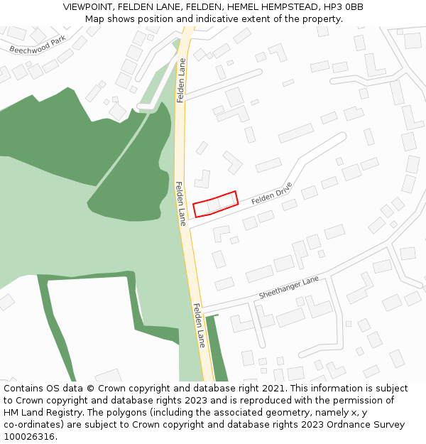 VIEWPOINT, FELDEN LANE, FELDEN, HEMEL HEMPSTEAD, HP3 0BB: Location map and indicative extent of plot