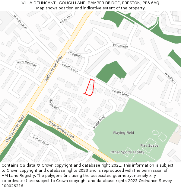 VILLA DEI INCANTI, GOUGH LANE, BAMBER BRIDGE, PRESTON, PR5 6AQ: Location map and indicative extent of plot