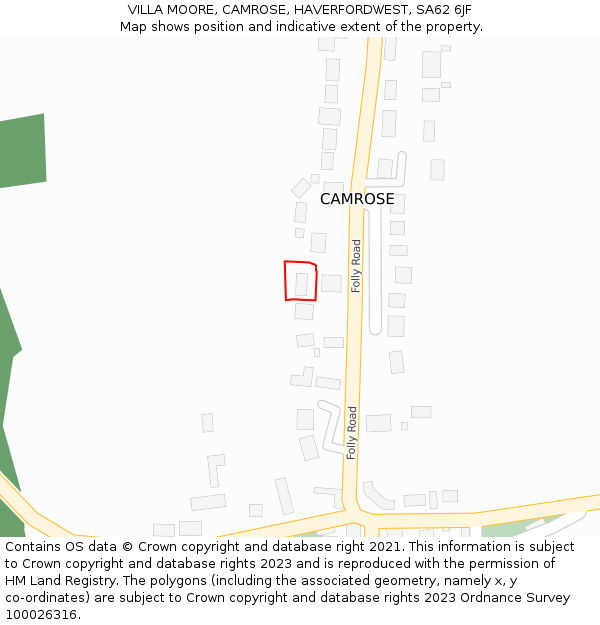 VILLA MOORE, CAMROSE, HAVERFORDWEST, SA62 6JF: Location map and indicative extent of plot