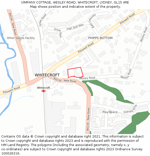 VIMPANY COTTAGE, WESLEY ROAD, WHITECROFT, LYDNEY, GL15 4RE: Location map and indicative extent of plot