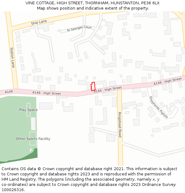 VINE COTTAGE, HIGH STREET, THORNHAM, HUNSTANTON, PE36 6LX: Location map and indicative extent of plot