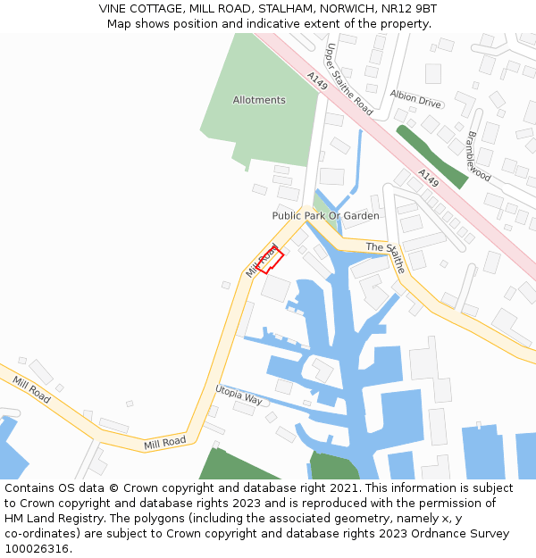 VINE COTTAGE, MILL ROAD, STALHAM, NORWICH, NR12 9BT: Location map and indicative extent of plot
