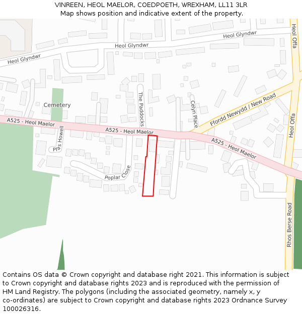 VINREEN, HEOL MAELOR, COEDPOETH, WREXHAM, LL11 3LR: Location map and indicative extent of plot